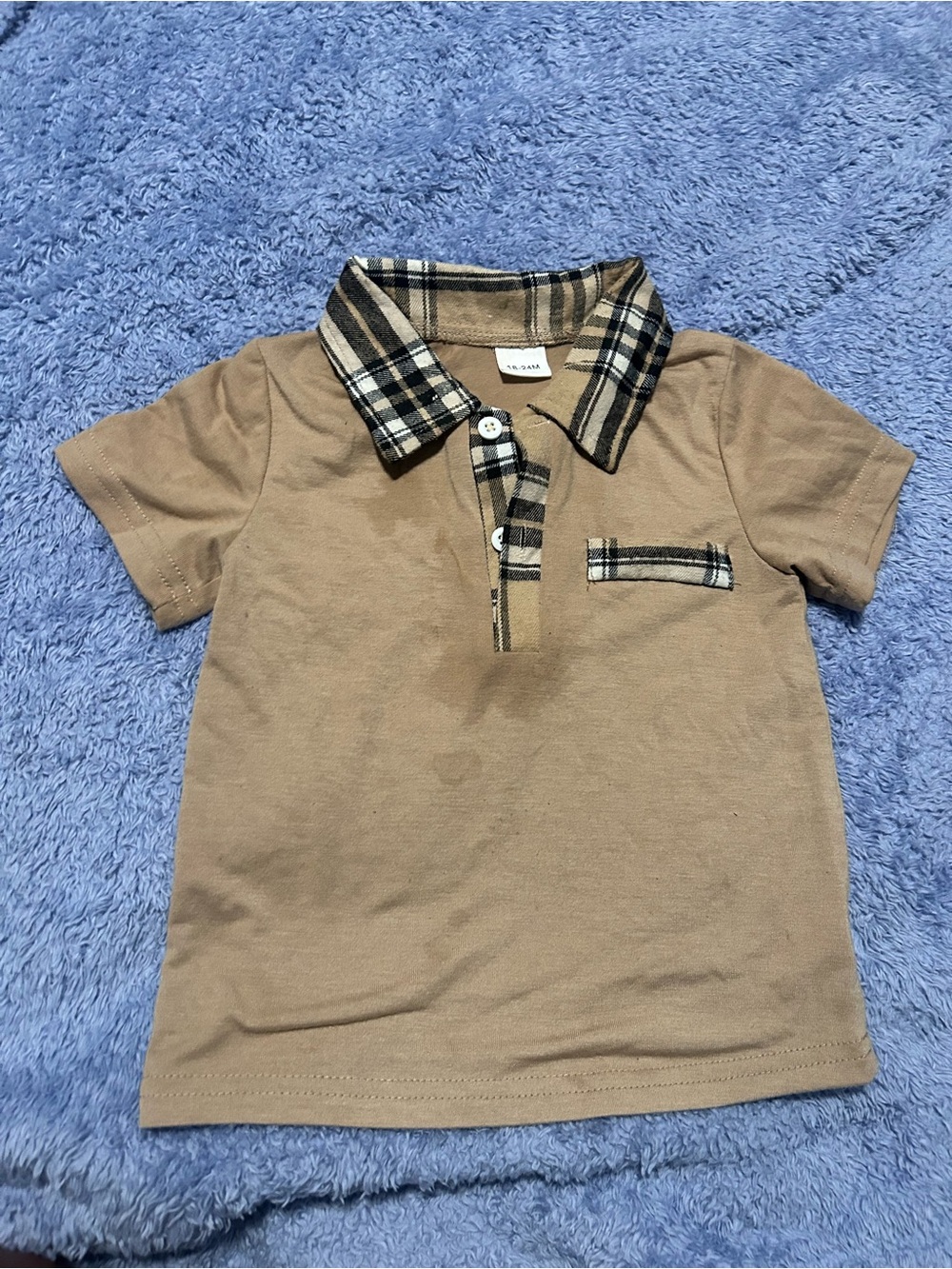 Beige Plaid-Trim Kids Polo Shirt